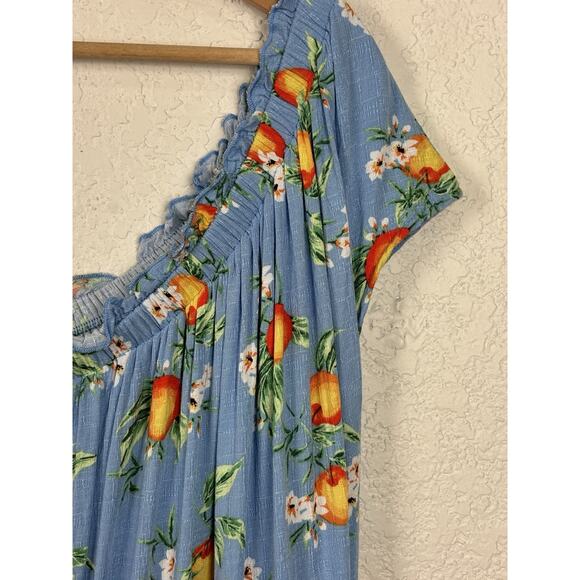 Torrid Orange Grovw Women’s Maxi Dress Sz 2 Blue Oranges Summer Vacation Resort - Picture 9 of 15